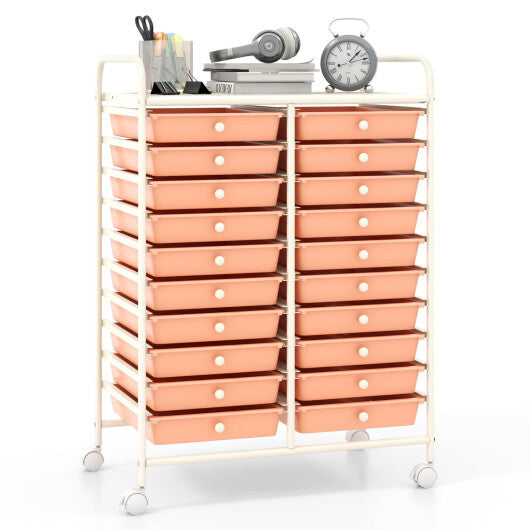 Costway 20 Drawers Rolling Storage Cart Studio Organizer-Peach LuxuryLifeWay Online Store