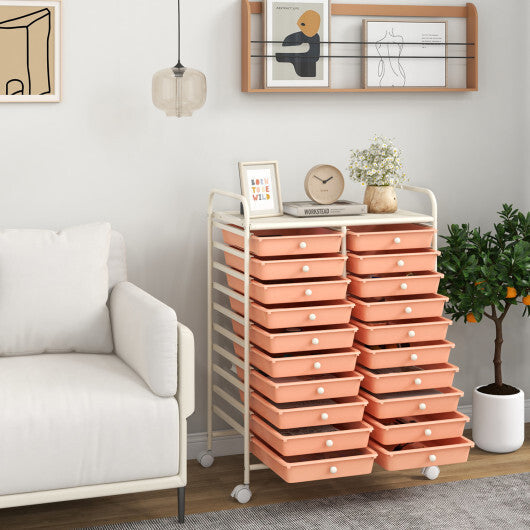 Costway 20 Drawers Rolling Storage Cart Studio Organizer-Peach LuxuryLifeWay Online Store