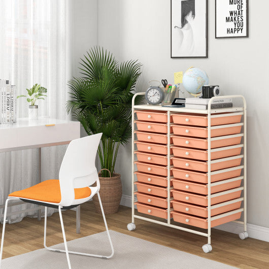 Costway 20 Drawers Rolling Storage Cart Studio Organizer-Peach LuxuryLifeWay Online Store