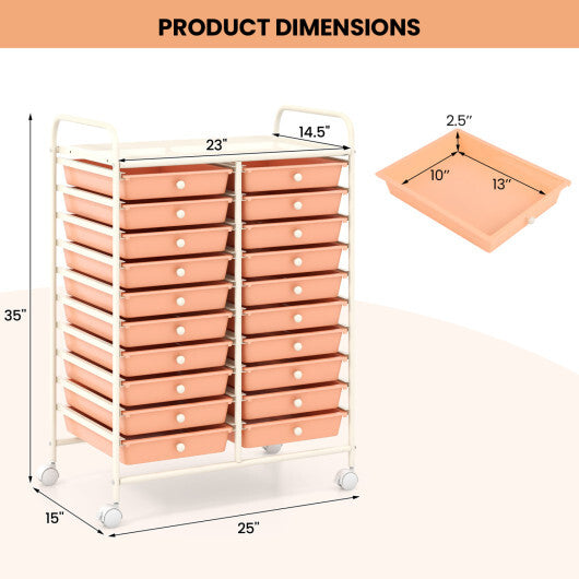Costway 20 Drawers Rolling Storage Cart Studio Organizer-Peach LuxuryLifeWay Online Store