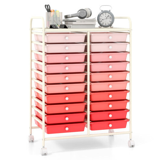 Costway 20 Drawers Rolling Storage Cart Studio Organizer-Gradient Pink LuxuryLifeWay Online Store
