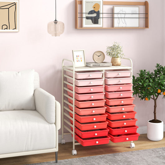 Costway 20 Drawers Rolling Storage Cart Studio Organizer-Gradient Pink LuxuryLifeWay Online Store