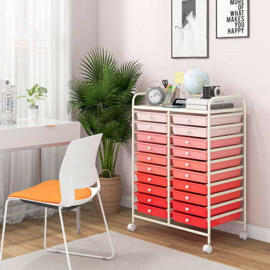 Costway 20 Drawers Rolling Storage Cart Studio Organizer-Gradient Pink LuxuryLifeWay Online Store