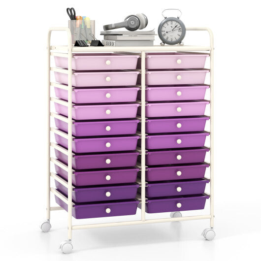 Costway 20 Drawers Rolling Storage Cart Studio Organizer-Purple LuxuryLifeWay Online Store