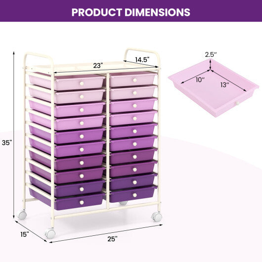 Costway 20 Drawers Rolling Storage Cart Studio Organizer-Purple LuxuryLifeWay Online Store