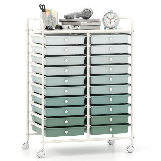 Costway 20 Drawers Rolling Storage Cart Studio Organizer-Gardient Green LuxuryLifeWay Online Store