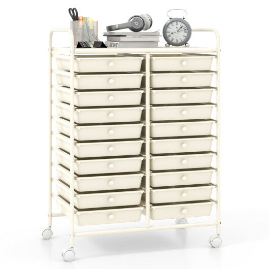 Costway 20 Drawers Rolling Storage Cart Studio Organizer-Beige LuxuryLifeWay Online Store