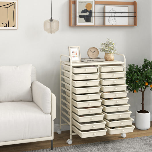 Costway 20 Drawers Rolling Storage Cart Studio Organizer-Beige LuxuryLifeWay Online Store