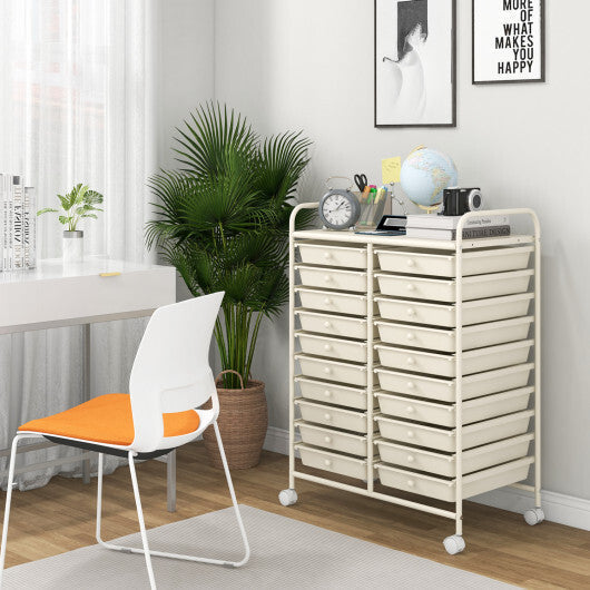 Costway 20 Drawers Rolling Storage Cart Studio Organizer-Beige LuxuryLifeWay Online Store