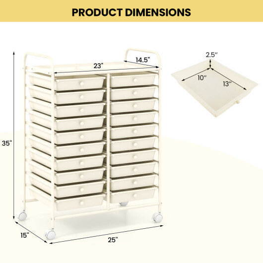 Costway 20 Drawers Rolling Storage Cart Studio Organizer-Beige LuxuryLifeWay Online Store
