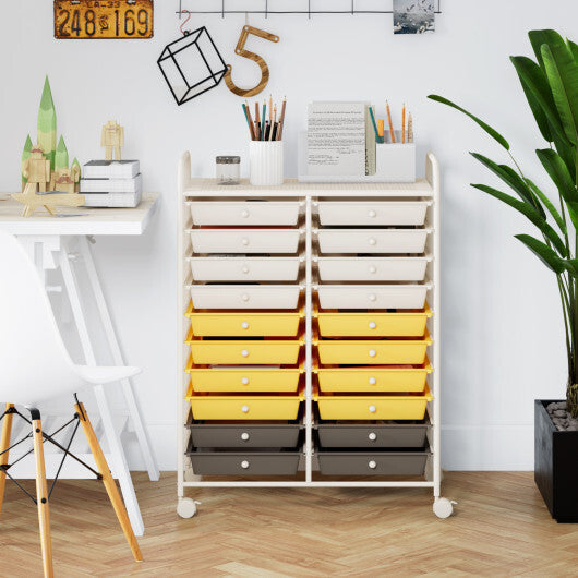 Costway 20 Drawers Storage Rolling Cart Studio Organizer-Yellow LuxuryLifeWay Online Store