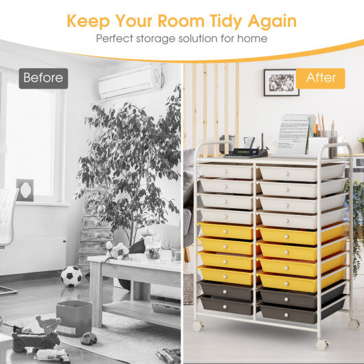 Costway 20 Drawers Storage Rolling Cart Studio Organizer-Yellow LuxuryLifeWay Online Store