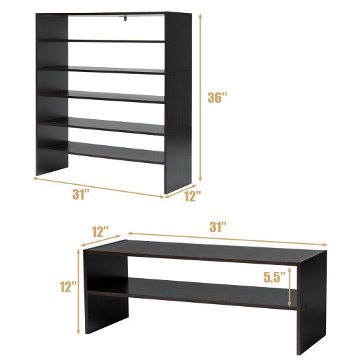 Costway 3 Pieces 31-Inch Stackable Multi-Shape Shoe Rack-Brown LuxuryLifeWay Online Store
