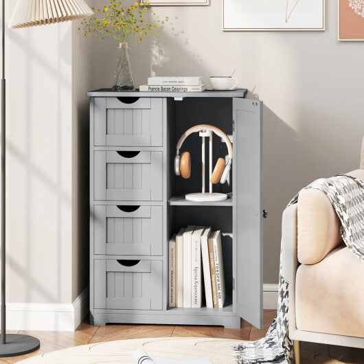 Costway Standing Indoor Wooden Cabinet with 4 Drawers-Gray LuxuryLifeWay Online Store