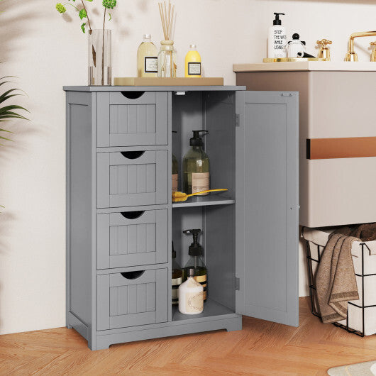 Costway Standing Indoor Wooden Cabinet with 4 Drawers-Gray LuxuryLifeWay Online Store