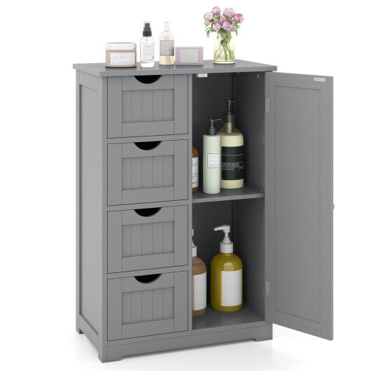 Costway Standing Indoor Wooden Cabinet with 4 Drawers-Gray LuxuryLifeWay Online Store