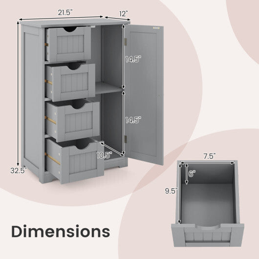 Costway Standing Indoor Wooden Cabinet with 4 Drawers-Gray LuxuryLifeWay Online Store
