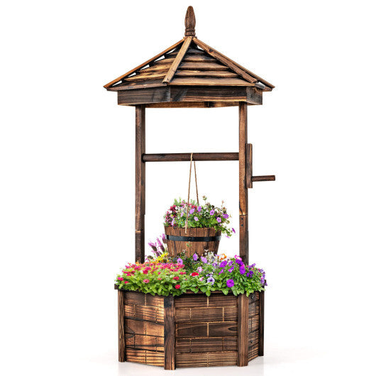 Costway Wooden Wishing Well Hexagonal Bucket Flower Plants Planter Patio Garden Decor LuxuryLifeWay Online Store