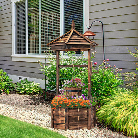 Costway Wooden Wishing Well Hexagonal Bucket Flower Plants Planter Patio Garden Decor LuxuryLifeWay Online Store