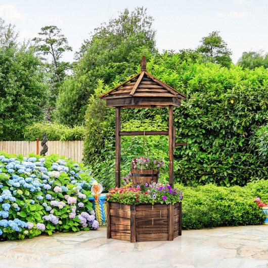 Costway Wooden Wishing Well Hexagonal Bucket Flower Plants Planter Patio Garden Decor LuxuryLifeWay Online Store