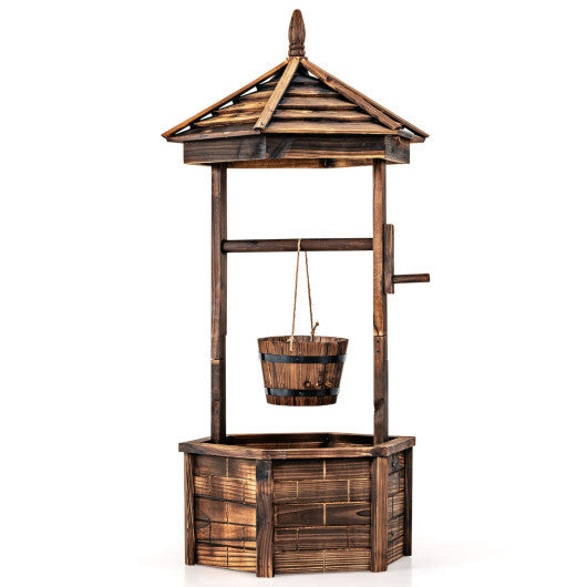 Costway Wooden Wishing Well Hexagonal Bucket Flower Plants Planter Patio Garden Decor LuxuryLifeWay Online Store