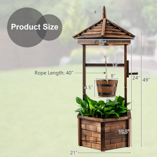 Costway Wooden Wishing Well Hexagonal Bucket Flower Plants Planter Patio Garden Decor LuxuryLifeWay Online Store