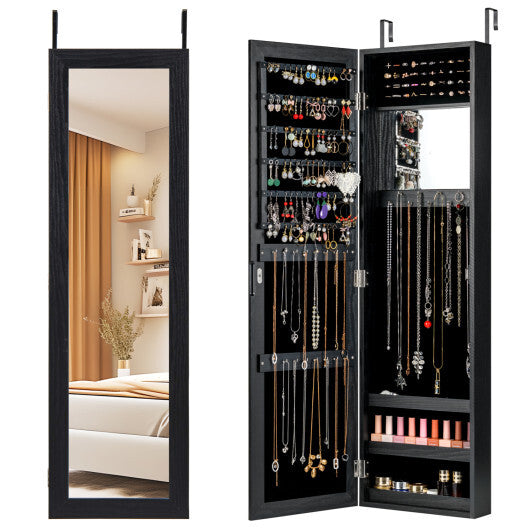 Costway  Full Length Mirror Jewelry Cabinet with Ring Slots and Necklace Hooks-Black LuxuryLifeWay Online Store