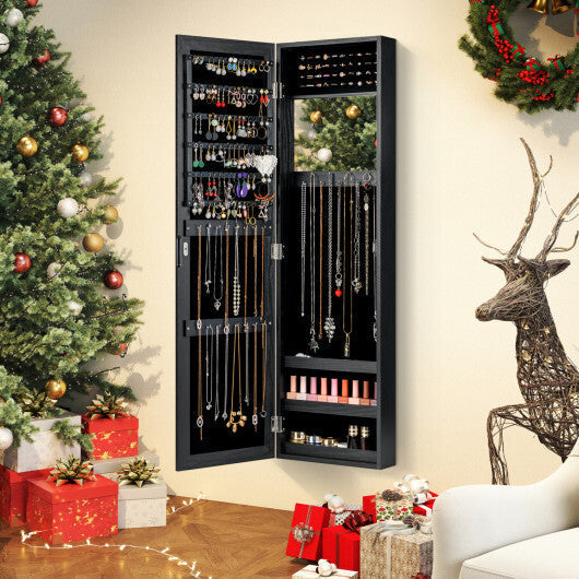 Costway  Full Length Mirror Jewelry Cabinet with Ring Slots and Necklace Hooks-Black LuxuryLifeWay Online Store