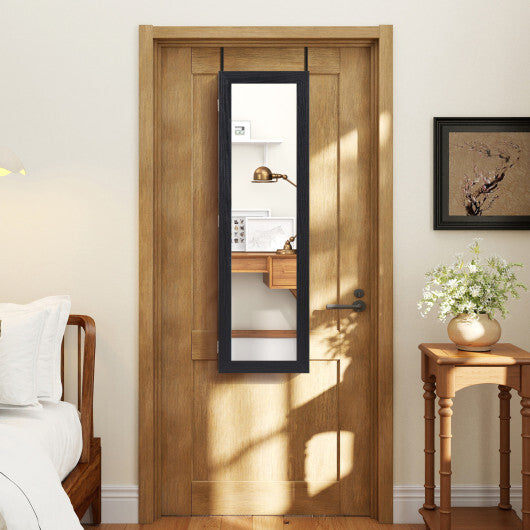 Costway  Full Length Mirror Jewelry Cabinet with Ring Slots and Necklace Hooks-Black LuxuryLifeWay Online Store