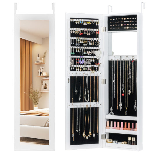 Costway Full Length Mirror Jewelry Cabinet with Ring Slots and Necklace Hooks-White LuxuryLifeWay Online Store