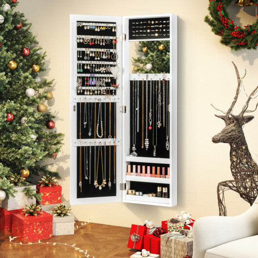 Costway Full Length Mirror Jewelry Cabinet with Ring Slots and Necklace Hooks-White LuxuryLifeWay Online Store