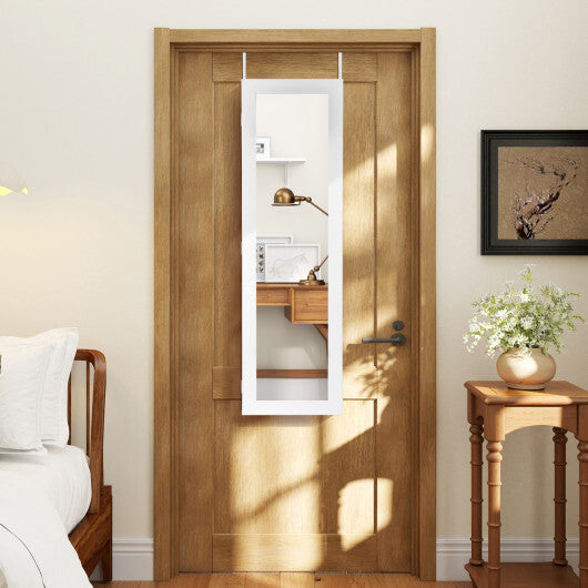 Costway Full Length Mirror Jewelry Cabinet with Ring Slots and Necklace Hooks-White LuxuryLifeWay Online Store