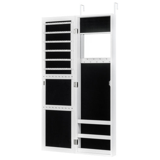 Costway Full Length Mirror Jewelry Cabinet with Ring Slots and Necklace Hooks-White LuxuryLifeWay Online Store