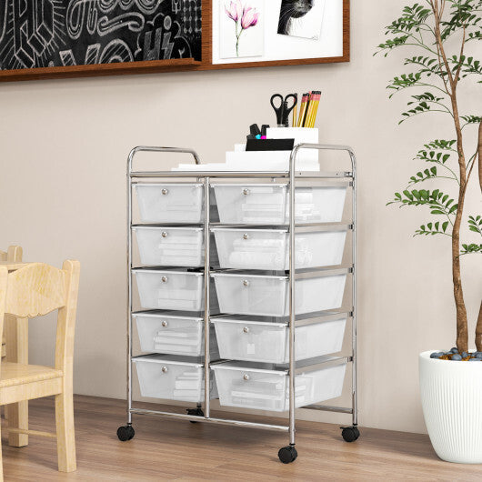 Costway 10-Drawer Rolling Storage Cart-Transparent LuxuryLifeWay Online Store