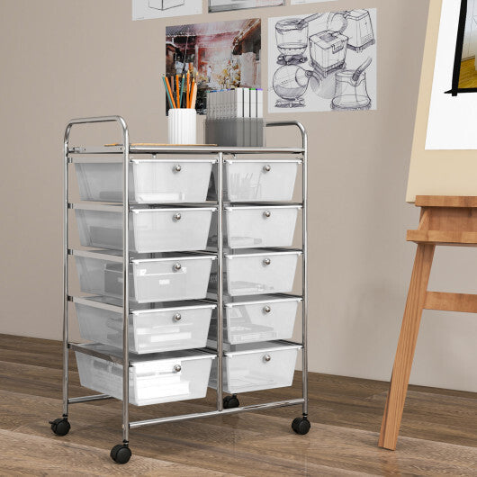 Costway 10-Drawer Rolling Storage Cart-Transparent LuxuryLifeWay Online Store