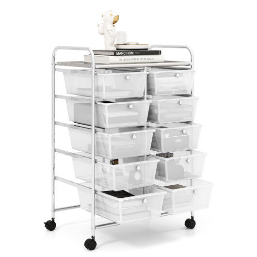 Costway 10-Drawer Rolling Storage Cart-Transparent LuxuryLifeWay Online Store