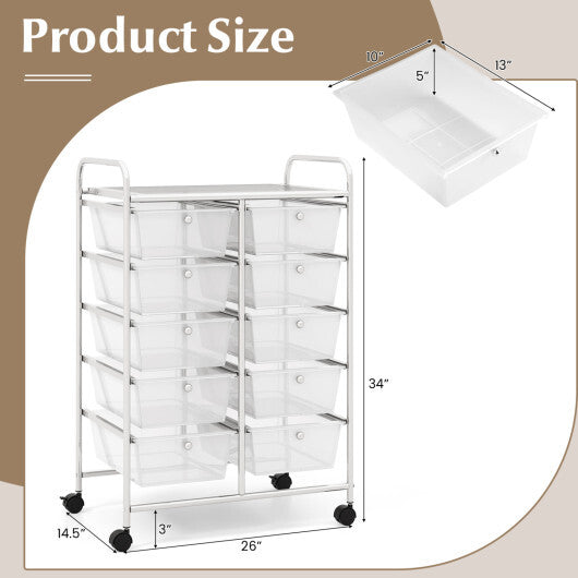 Costway 10-Drawer Rolling Storage Cart-Transparent LuxuryLifeWay Online Store