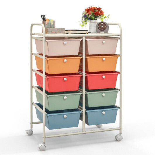 Costway 10-Drawer Rolling Storage Cart-Multicolor LuxuryLifeWay Online Store