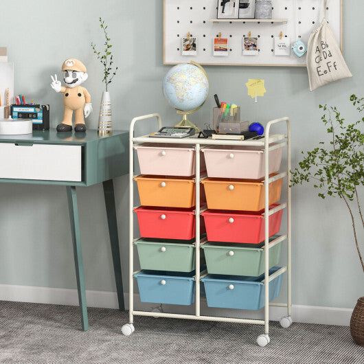 Costway 10-Drawer Rolling Storage Cart-Multicolor LuxuryLifeWay Online Store