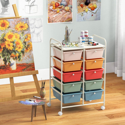 Costway 10-Drawer Rolling Storage Cart-Multicolor LuxuryLifeWay Online Store