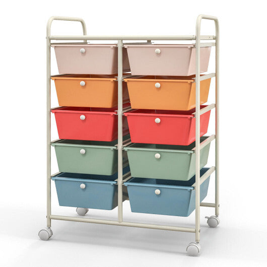 Costway 10-Drawer Rolling Storage Cart-Multicolor LuxuryLifeWay Online Store
