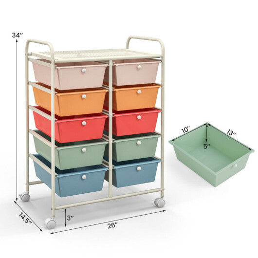 Costway 10-Drawer Rolling Storage Cart-Multicolor LuxuryLifeWay Online Store