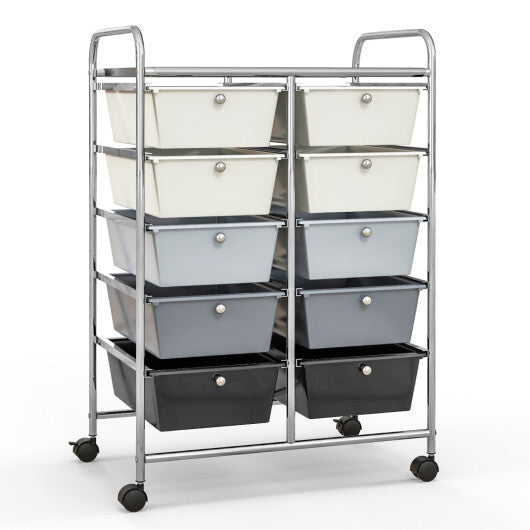 Costway 10-Drawer Rolling Storage Cart-Beige & Gray LuxuryLifeWay Online Store