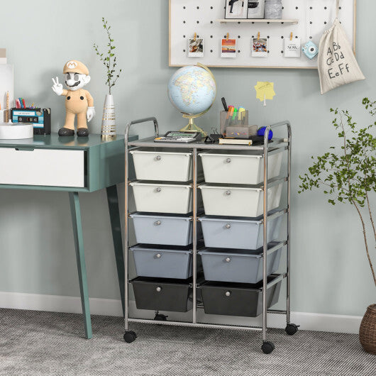 Costway 10-Drawer Rolling Storage Cart-Beige & Gray LuxuryLifeWay Online Store