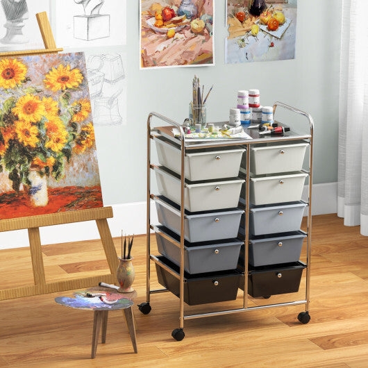 Costway 10-Drawer Rolling Storage Cart-Beige & Gray LuxuryLifeWay Online Store