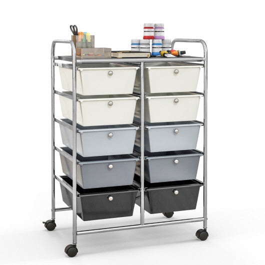 Costway 10-Drawer Rolling Storage Cart-Beige & Gray LuxuryLifeWay Online Store