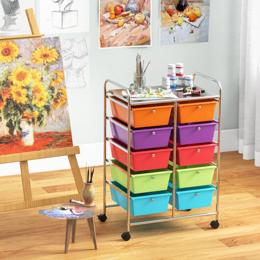 Costway 10-Drawer Rolling Storage Cart-Deep Multicolor