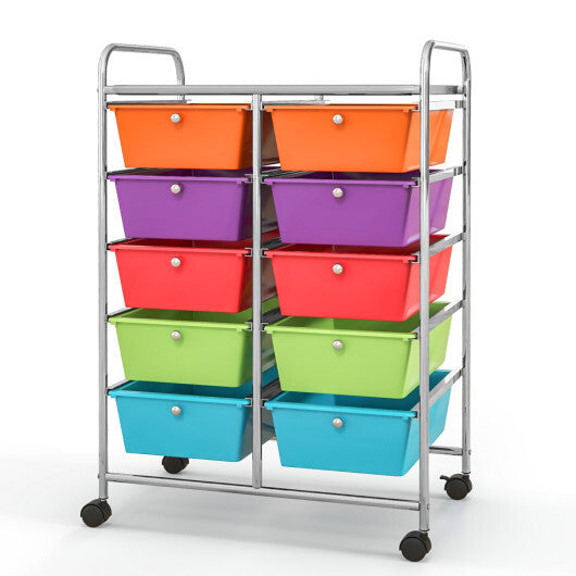 Costway 10-Drawer Rolling Storage Cart-Deep Multicolor