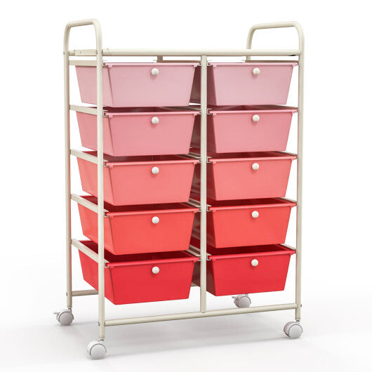 Costway 10-Drawer Rolling Storage Cart-Gradient Pink LuxuryLifeWay Online Store