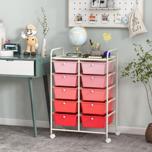 Costway 10-Drawer Rolling Storage Cart-Gradient Pink LuxuryLifeWay Online Store
